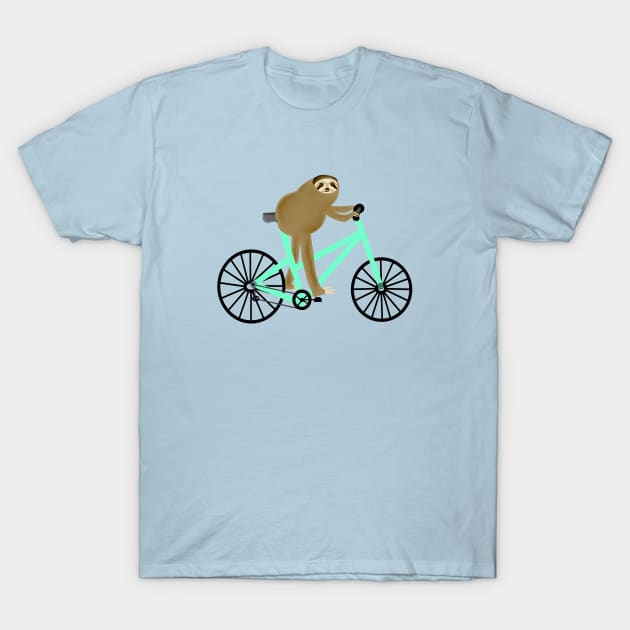 Sloth Riding a Mint Bicycle T-Shirt by CatGirl101